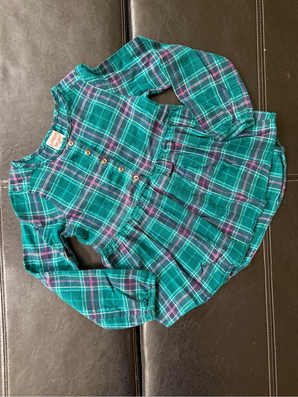 Jumping Beans - Girl’s Teal and Pink Plaid Button-Front Shirt